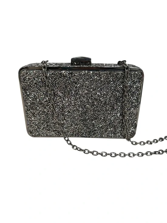 Sondra Roberts Black Glitter Rhinestone Top Lock Chain-Handle Evening Clutch - Picture 5 of 8